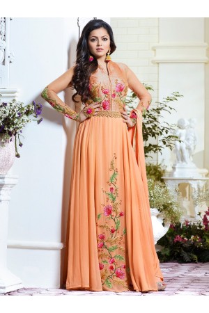 Drashti Dhami peach color georgette party wear anarkali kameez